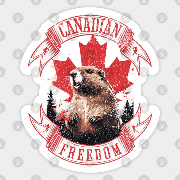 Canadian Freedom Beaver & Maple Leaf Retro Vintage Canada Pride Sticker by WarFX Designs